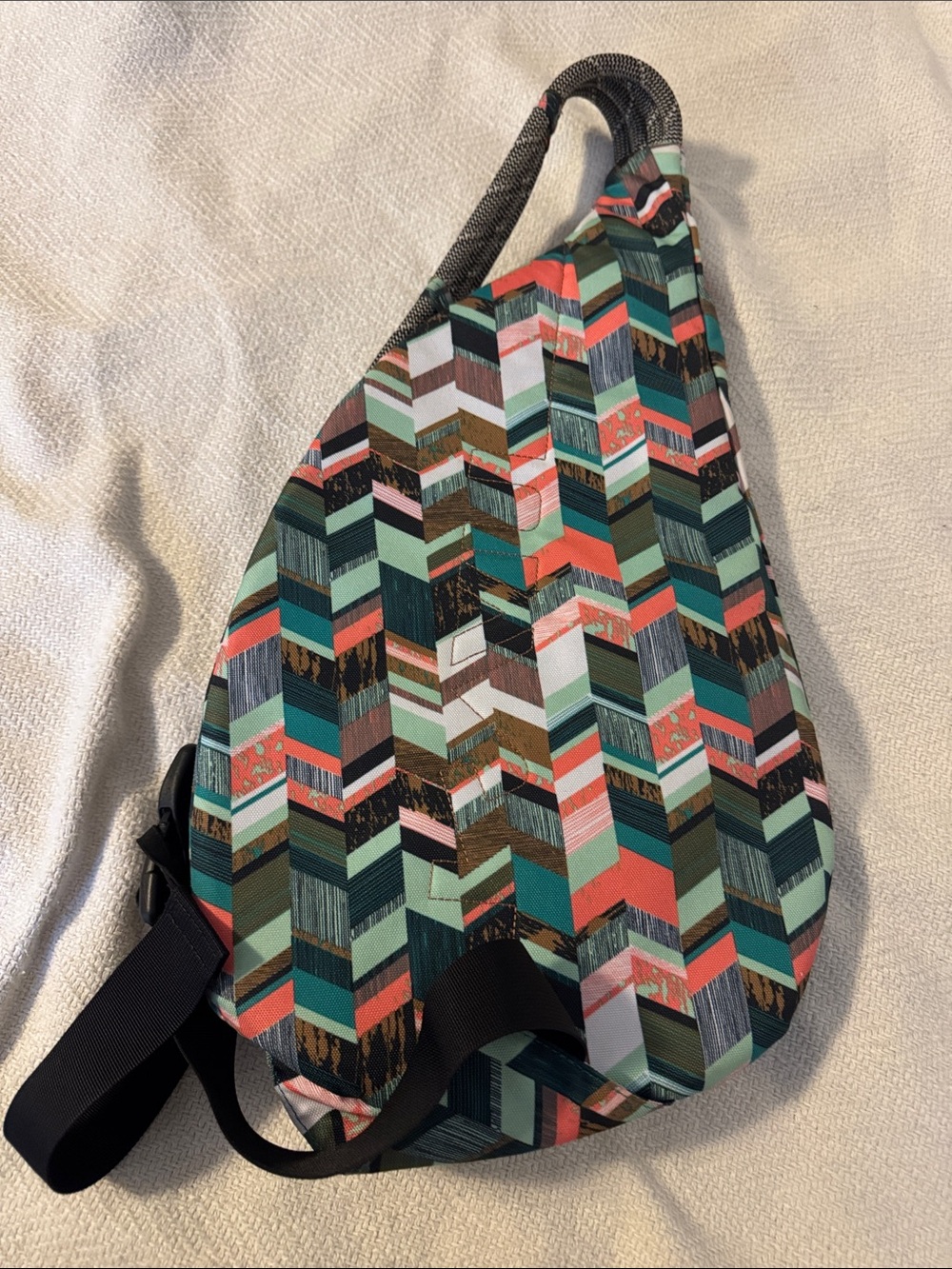 Kavu Teal Multi Chevron Sling Bag with Coral and Brown Accents - Picture 5 of 5